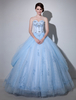 Robe de mariage en tulle bleu ciel clair brodé à col en coeur Milanoo