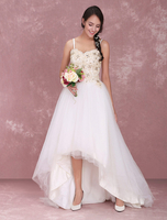 Robe de mariage exquise A-ligne effet encolure coeur en dentelle avec paillettes asymétrique Milanoo