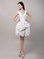 Robe de mariage exquise A-ligne taffetas ivoire longueur genou