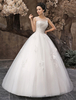 Robe de mariage exquise boule en tulle blanc avec perles col rond