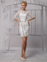 Robe de mariage exquise fourreau dentelle ivoire longueur genou Milanoo
