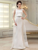 Robe de mariage exquise fourreau ivoire en satin avec ceinture col rond Milanoo