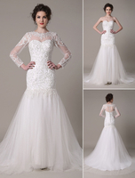 Robe de mariage exquise ivoire sirène avec paillettes bustier avec traîne Milanoo