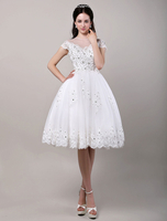 Robe de mariage exquise princesse tulle champagne dentelle longueur genou Milanoo