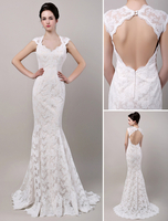 Robe de mariage exquise sirène ivoire dentelle Avec traîne