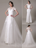 Robe de mariage ivoire exquise fourreau tissu de satin avec ceinture col V traîne démontable Milanoo