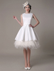 Robe de mariage ivoire magnifique tissu de satin avec plume col rond longueur genou Milanoo