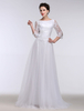 Robe de mariée blanche en dentelle Bateau demi manches Keyhole Ribbon Bow balayage Train