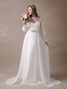 Robe de mariée à la plage en satin ivoire col rond en dentelle manche longue à traîne courte Robe de mariage
