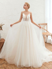 Robe De Mariée 2021 Une Ligne Bretelles V Cou Dentelle Appliqued Tulle Longueur De Plancher Robes De Mariée Avec Train