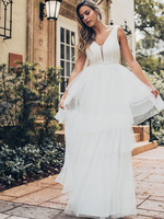 Robe de mariée 2021 une Ligne V Cou Sans Manches Multicouche Robe de Gâteau de Tulle Robe de Mariée