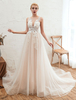 Robe de mariée 2022 col en V sans manches A-line robes de mariée en tulle avec traîne