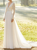 Robe De Mariée A-Ligne Col V En Dentelle Manches Longues Transparentes à Traîne Robe De Mariage 2021