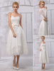 Robe de mariée A-ligne dentelle ivoire col rond longueur mollet Milanoo