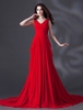 Robe de mariée A-ligne en chiffon rouge avec pan latéral col V