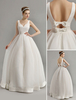 Robe de mariée A-ligne en satin ivoire avec noeud à col V Milanoo