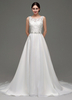 Robe de mariée A-ligne satin ivoire dentelle col rond Avec traîne