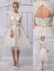 Robe de mariée a-ligne tulle ivoire longueur genou Milanoo