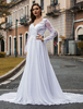 Robe de mariée A-Line Manches longues Dentelle Applique boutons Dos Robe de mariée en mousseline en v-cou