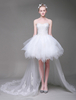 robe de mariée arrière plus longue princesse encolure coeur sans bretelles sans manches multicouche à taille naturelle lacets de dentelle