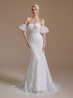 Robe de mariée avec train sans manches en dentelle 30cm Robe de mariée sirène sans bretelles