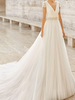 Robe de Mariée avec Traîne Col en V Manches Courtes Robe Trapèze en Dentelle Robe de Mariage Simple Tulle