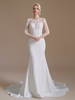 Robe de mariée bijou cou manches longues taille naturelle dentelle avec train robes de mariée