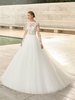 Robe de mariée blanche col bijou manches longues dos nu avec train dentelle longues robes de mariée