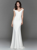 Robe de mariée blanche col en V sans manches taille naturelle avec train robe de sirène de mariée en crêpe extensible
