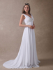 Robe de mariée blanche de V-col foncé et ceinture haute en satin et gaze