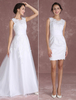 Robe de mariée blanche en dentelle col rond zip sur dos à traîne amovible Robe de mariée