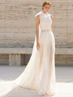 Robe de mariée blanche licou sans manches avec train dentelle dos nu longues robes de mariée