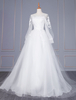 Robe de mariée blanche simple col bijou manches longues dentelle tulle longues robes de mariée A-ligne