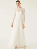 Robe de mariée blanche simple col bijou manches longues dos nu en dentelle robes de mariée longueur au sol
