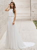 Robe de mariée blanche simple col bijou sans manches ceinture une ligne robes de mariée en mousseline de soie