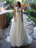 Robe de mariée blanche simple col en V manches courtes dentelle mousseline de soie A-ligne robes de mariée