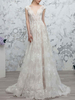 Robe de mariée blanche simple col en V sans manches en dentelle dos nu une ligne robes de mariée longues