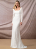 Robe de mariée blanche simple dentelle col carré manches longues dos nu arcs gaine longues robes de mariée