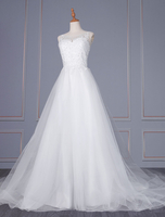 Robe de mariée blanche simple dentelle col en V sans manches taille naturelle dentelle tulle robes de mariée A-ligne