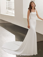 Robe de mariée blanche simple polyester col carré sans manches dos nu sirène robes de mariée