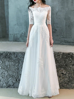 Robe de mariée blanche simple robe de bal hors de lépaule demi-manches appliques robes de mariée