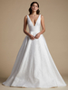 Robe de mariée blanche simple tissu en satin col en V sans manches dos nu taille naturelle arcs une ligne longues robes de mariée