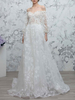 Robe de mariée blanche simple une ligne col bateau manches longues dos nu robes de mariée en dentelle