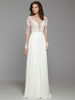 Robe de mariée blanche simple une ligne col en V en mousseline de soie à manches longues en dentelle robes de mariée