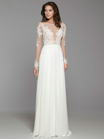 Robe de mariée blanche simple une ligne col en V en mousseline de soie à manches longues en dentelle robes de mariée