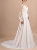 Robe de mariée blanche simple une ligne col en V manches longues en dentelle longues robes de mariée