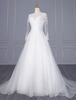 Robe de mariée blanche simple une ligne col en V manches longues fermeture éclair dentelle tull longues robes de mariée