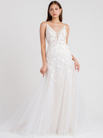 Robe de mariée blanche train chapelle une ligne sans manches satin mat col en V dentelle tulle robes de mariée