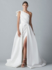 Robe de mariée blanche une épaule sans manches en tissu de satin avec des nœuds de train de longues robes de mariée