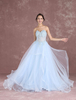 Robe de Mariée Bleu Encolure en Coeur Sans Bretelles Lacets de Dentelle en Tulle